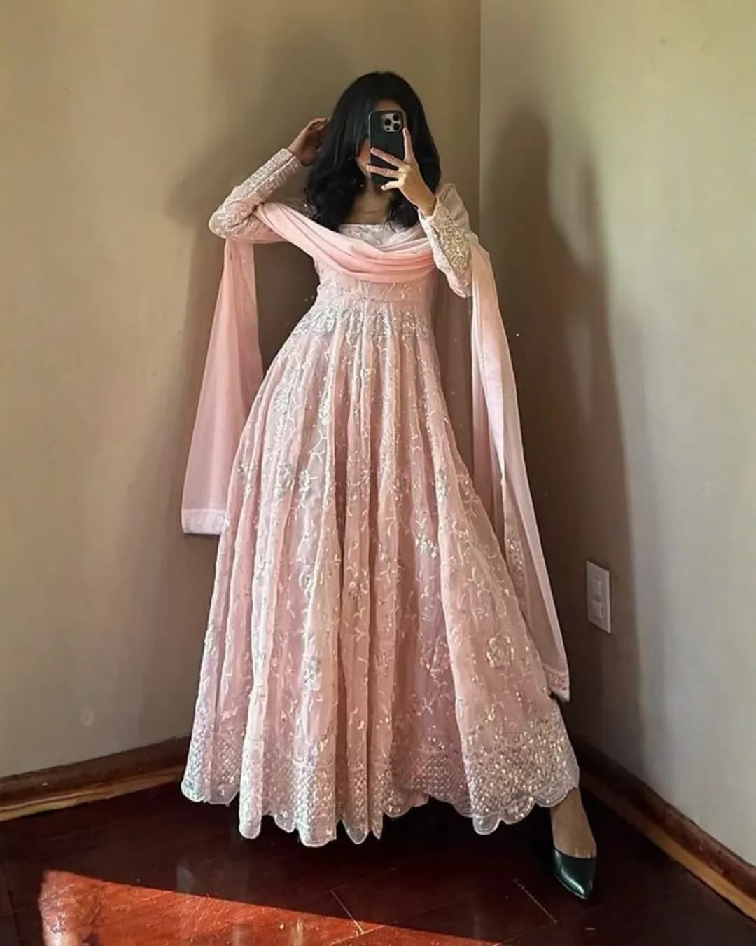 Designer Party Wear Fox Georgette Gown Set with Rainbow Sequins & Dupatta