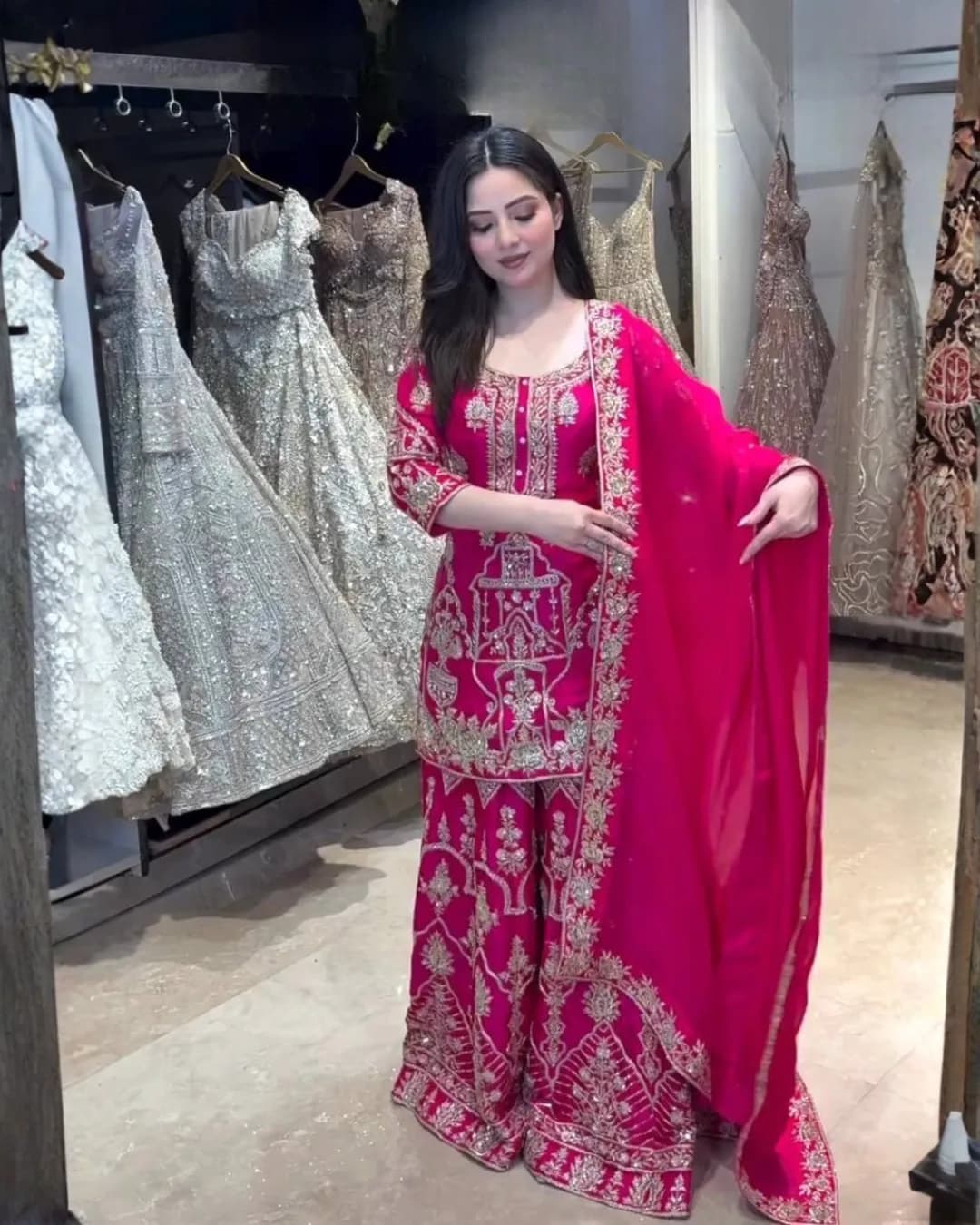 CP Vicitra Silk Top Sharara Dupatta Set with 5mm Sequins Embroidery – Ready to Wear