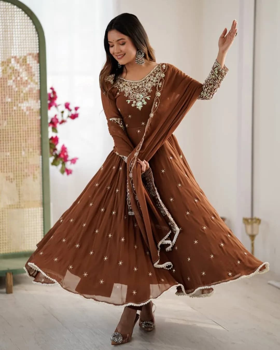 Elegant Embroidered Rainbow Sequins Anarkali Set with 6 Meter Flair & Dupatta alternate view