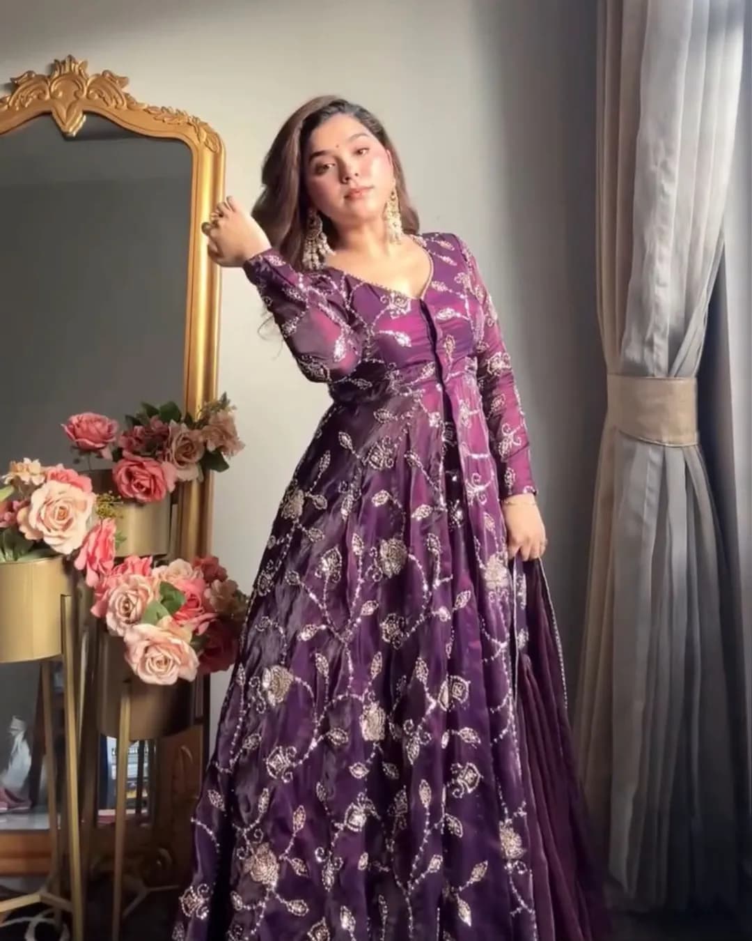 Fandy Silk Anarkali Sharara Set with Embroidered Dupatta alternate view