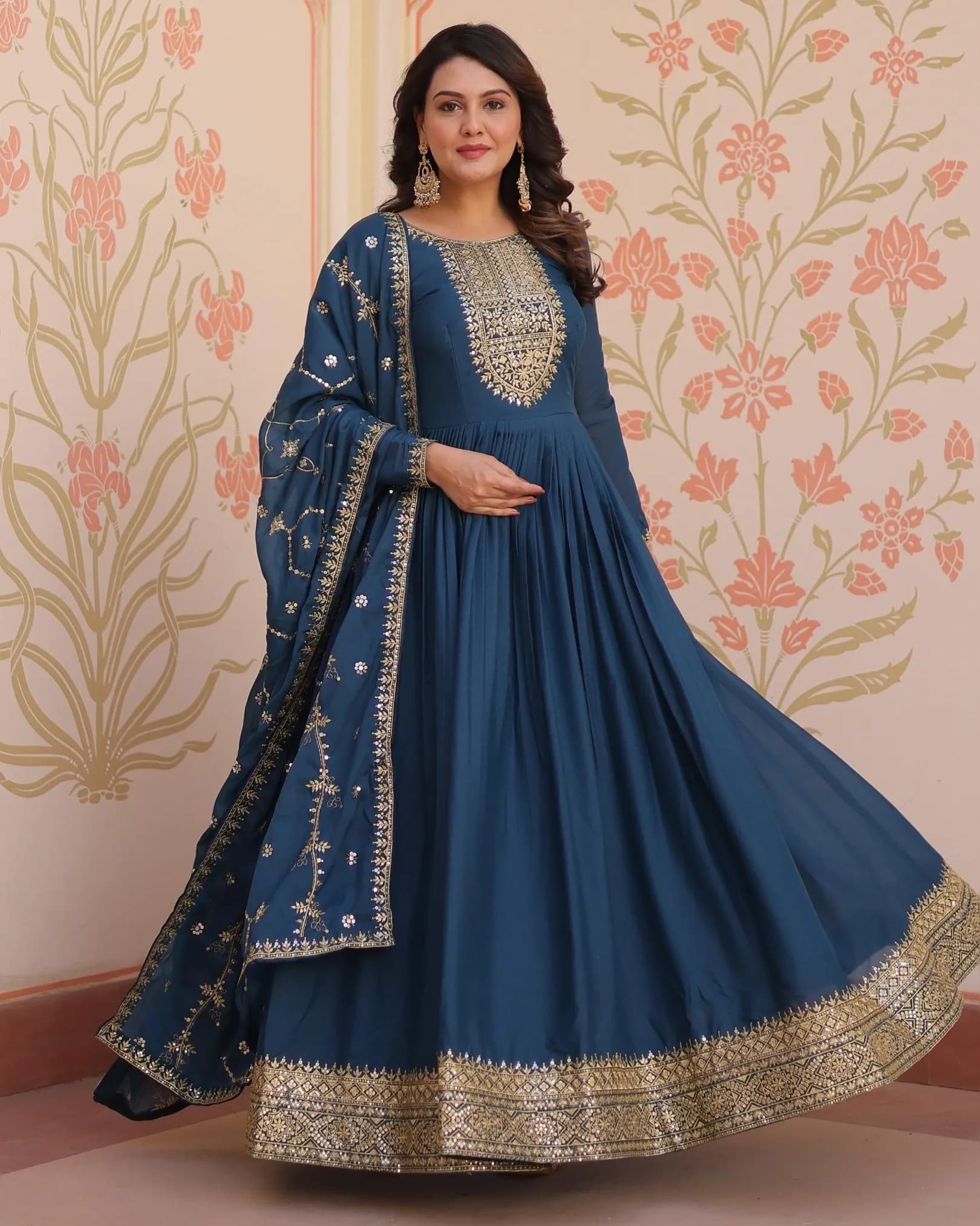 Premium Star Georgette Embroidered Gown with Dupatta – 2025 Collection alternate view