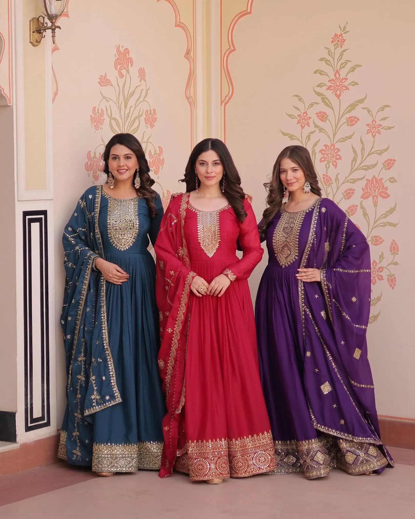 Premium Star Georgette Embroidered Gown with Dupatta – 2025 Collection