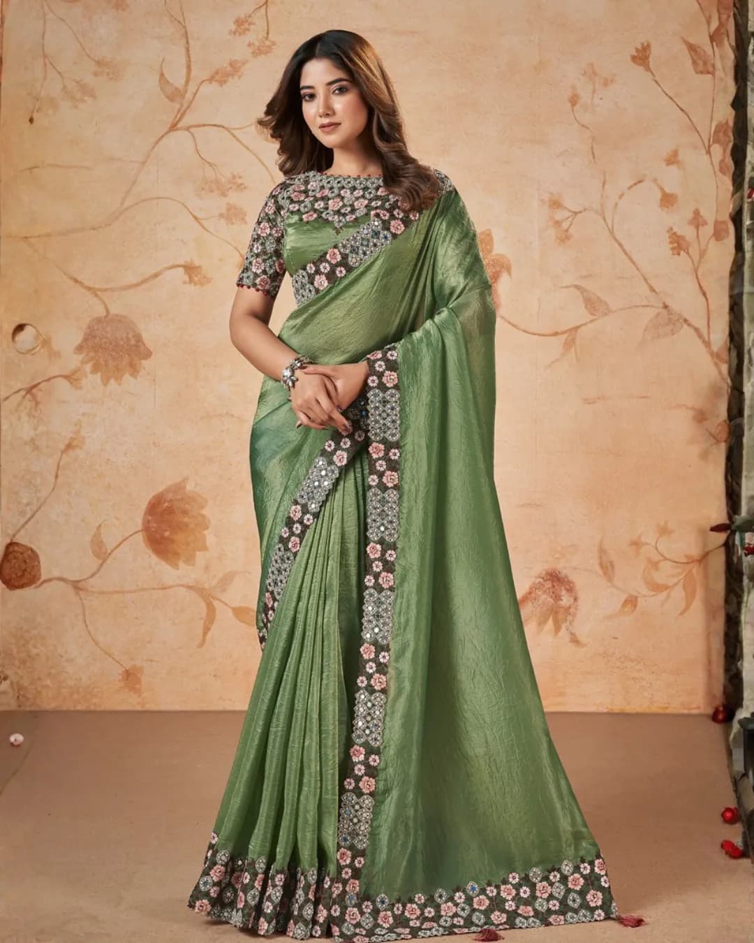MOHMANTHAN 23900 DAKSHIKA : Banarasi Crush Silk Designer Saree with Embroidery Work