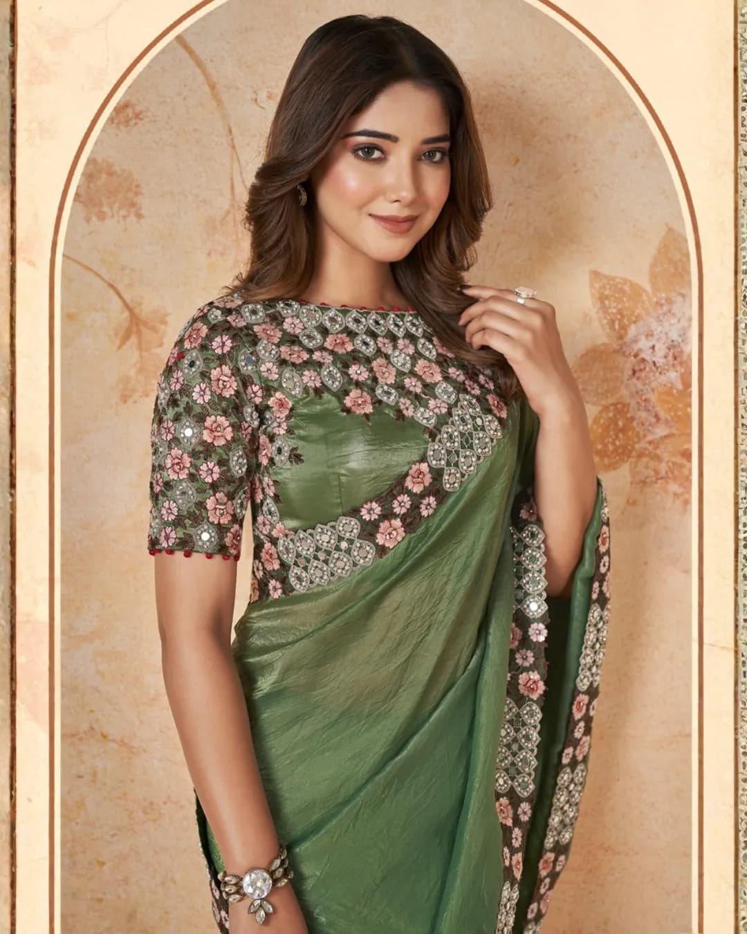 MOHMANTHAN 23900 DAKSHIKA : Banarasi Crush Silk Designer Saree with Embroidery Work alternate view