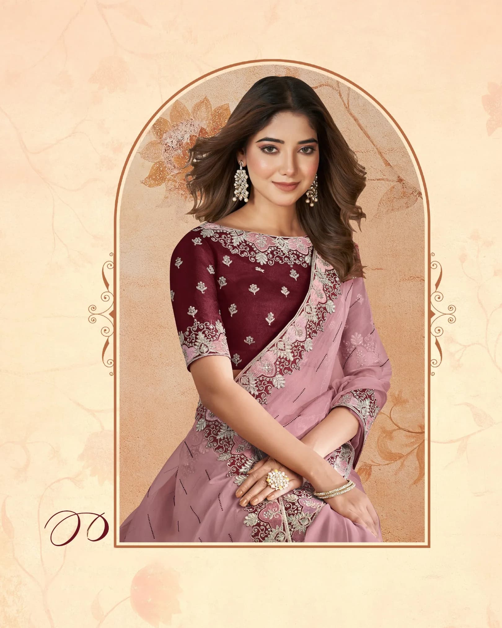 MOHMANTHAN 23900 DAKSHIKA : Organza Designer Saree with Stripe Print & Embroidered Border alternate view