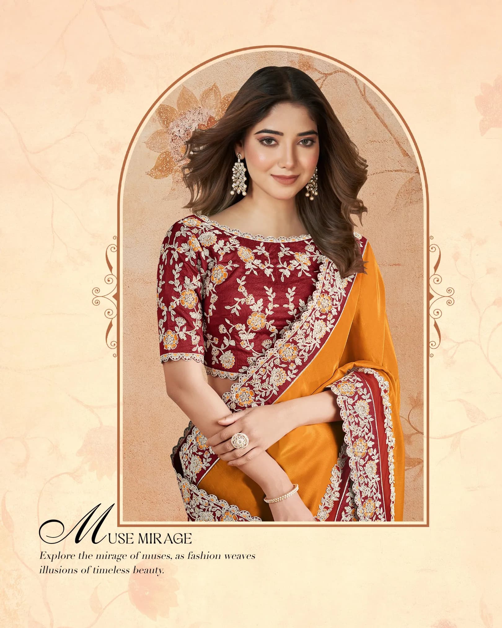 MOHMANTHAN 23900 DAKSHIKA : Silk Georgette Floral Embroidered Saree with Raw Silk Blouse alternate view
