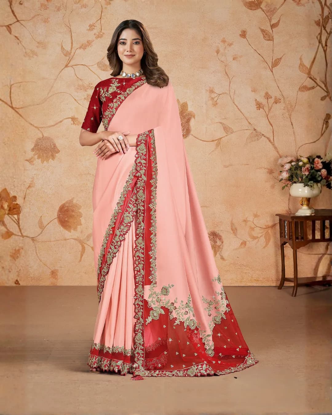 MOHMANTHAN 23900 DAKSHIKA : Satin Silk Georgette Saree with Resham, Zari & Stone Work