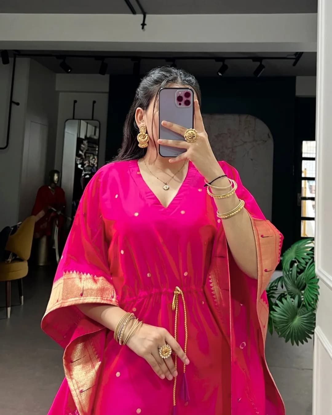 Royal Jacquard Paithani Kaftan with Zari Weaving alternate view