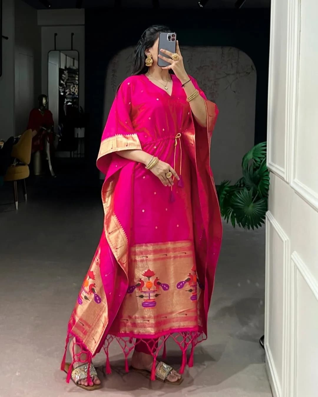 Royal Jacquard Paithani Kaftan with Zari Weaving