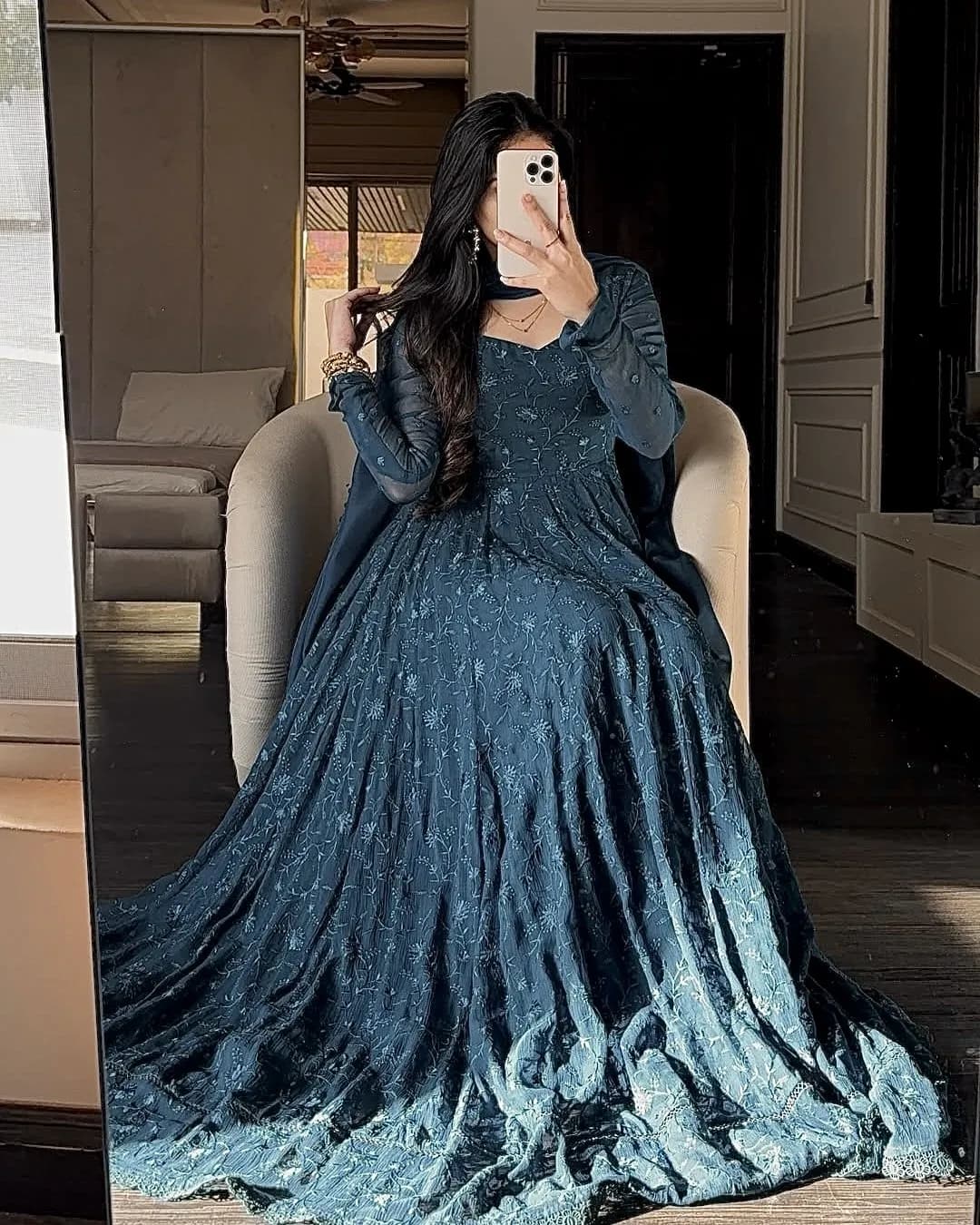 Stylish Star Georgette Gown with Embroidered Work & Dupatta alternate view