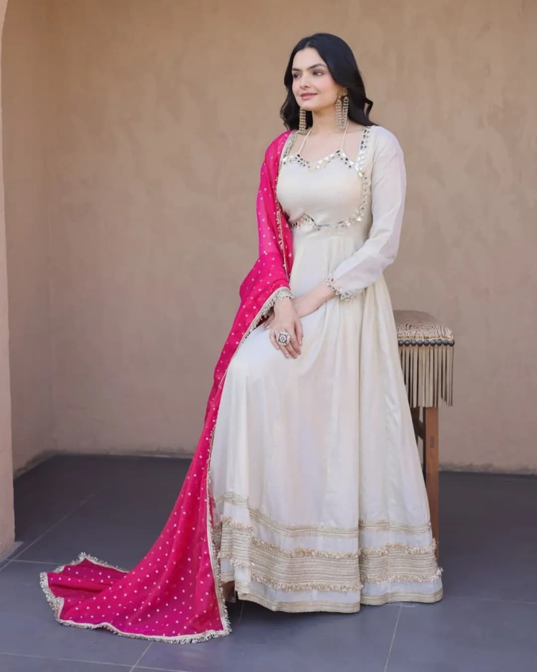 Designer Cosmos Gown with Real Mirror Work & Dupatta alternate view
