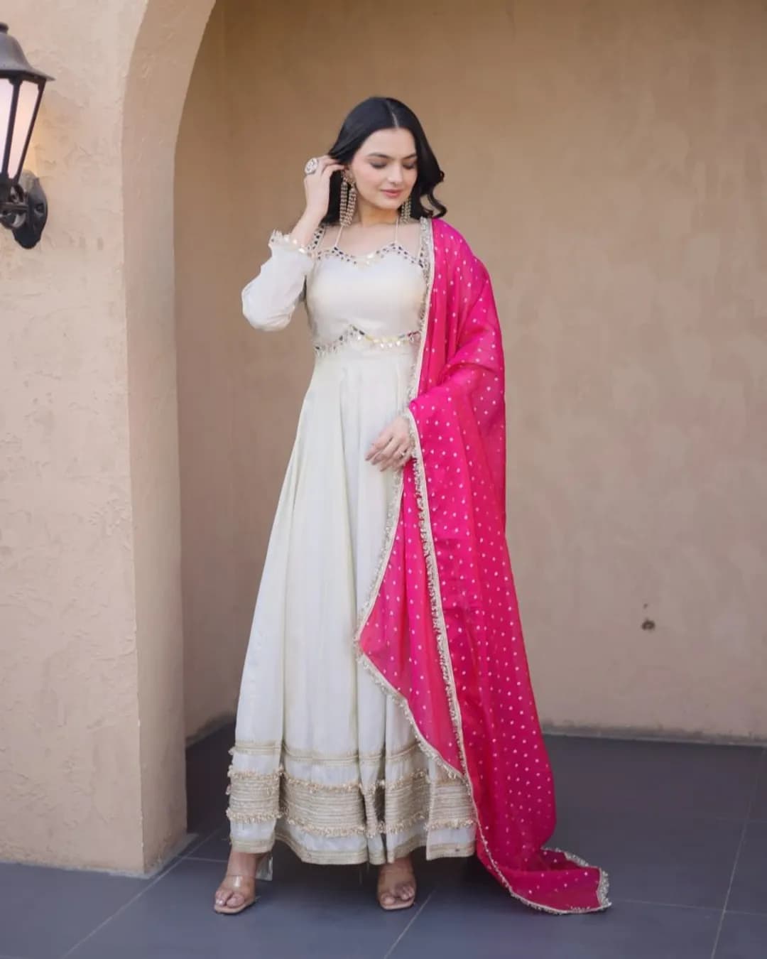 Designer Cosmos Gown with Real Mirror Work & Dupatta