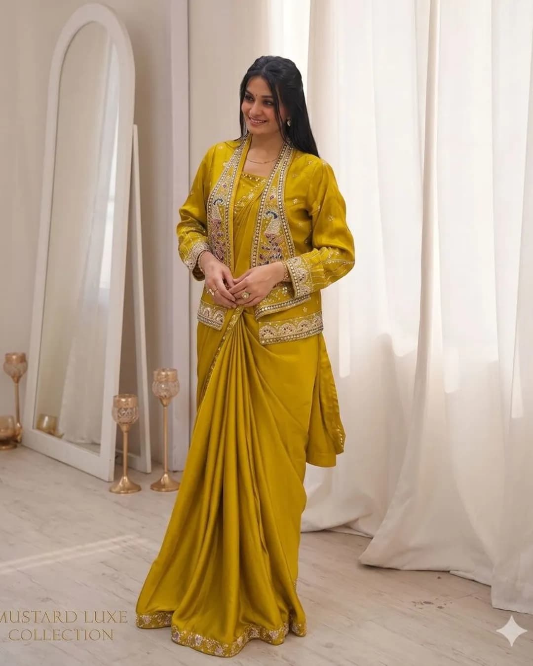 Trending Party Wear Embroidered Saree with Designer Jacket (Koti) Set