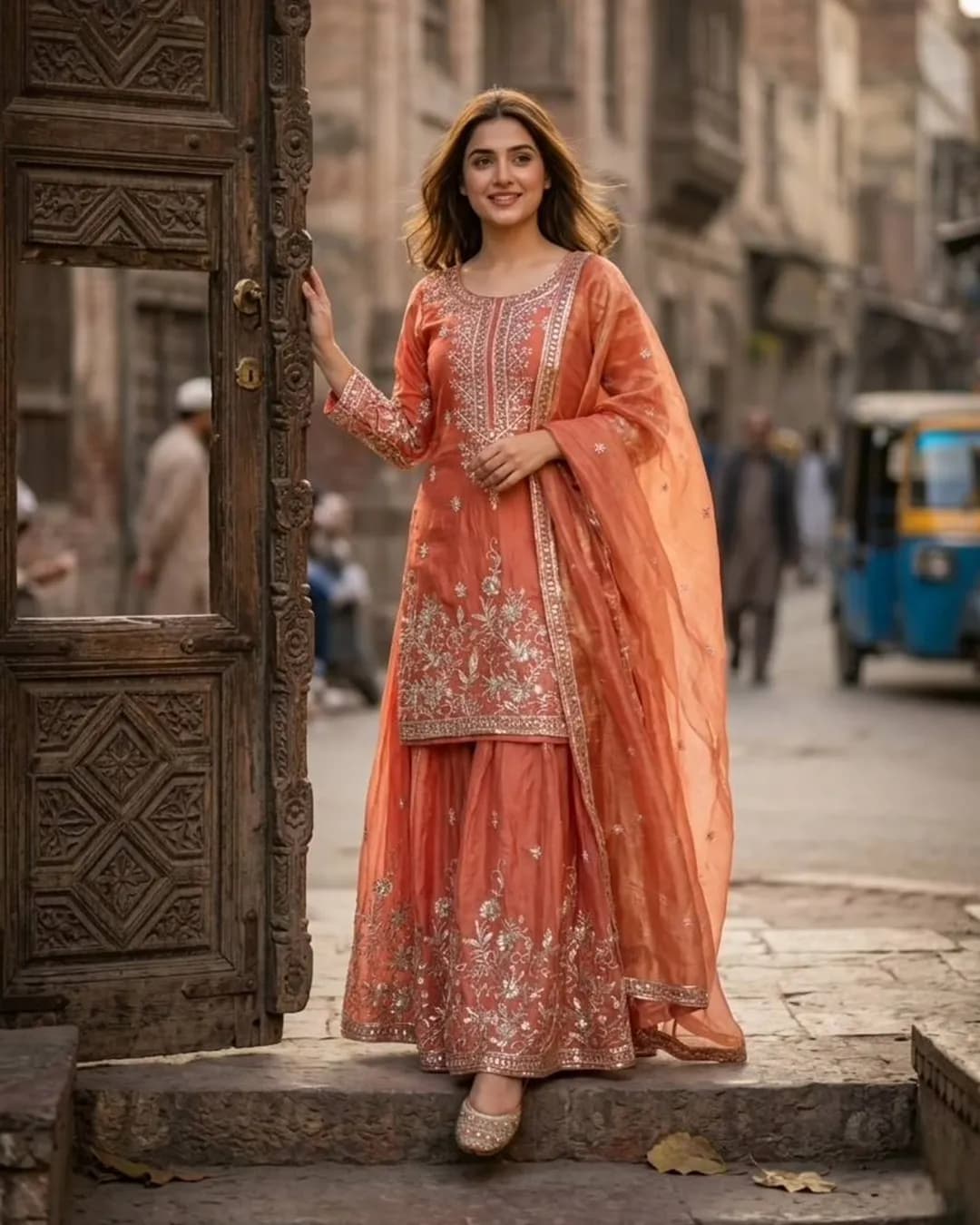 Designer Jimmy-Chu Silk Embroidered Sequence Work Top with Sarara & Dupatta Set