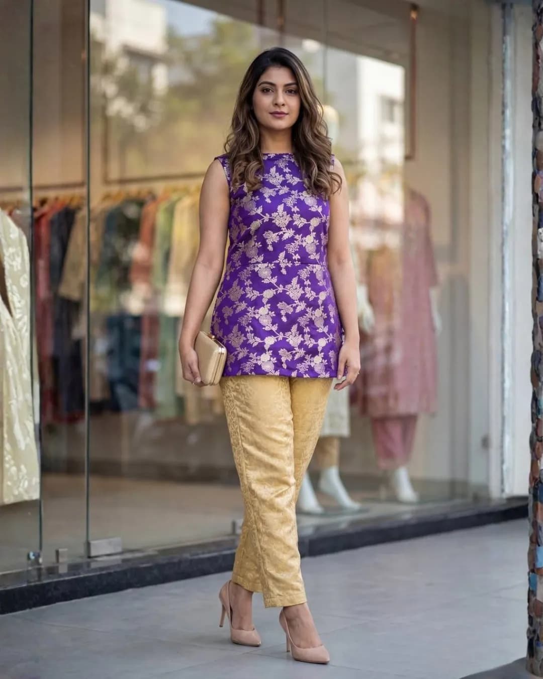Banarasi Brocade Short Tunic with Pant Set for Women alternate view