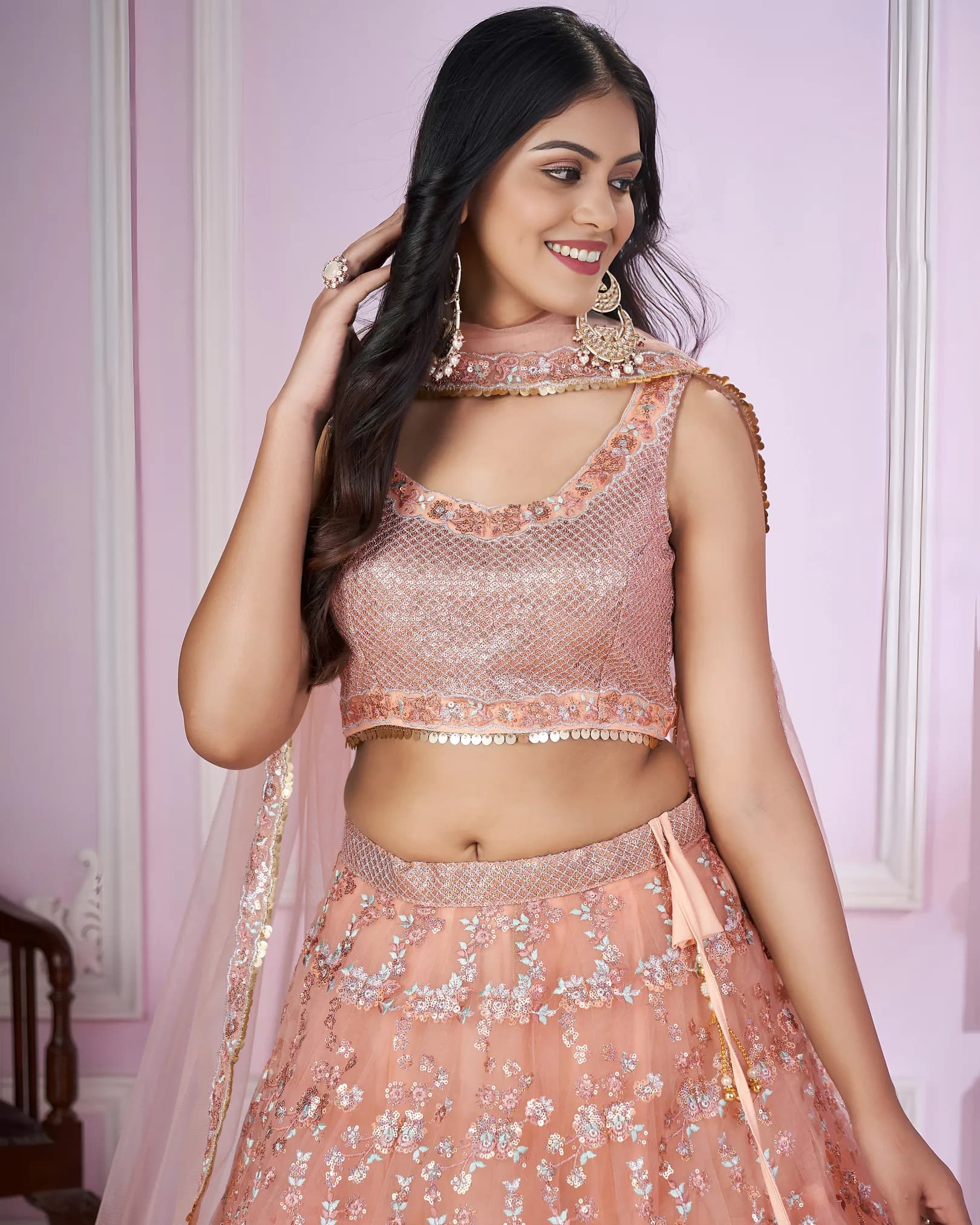 Sequins Leaf Designer Georgette Lehenga Choli with Dupatta alternate view
