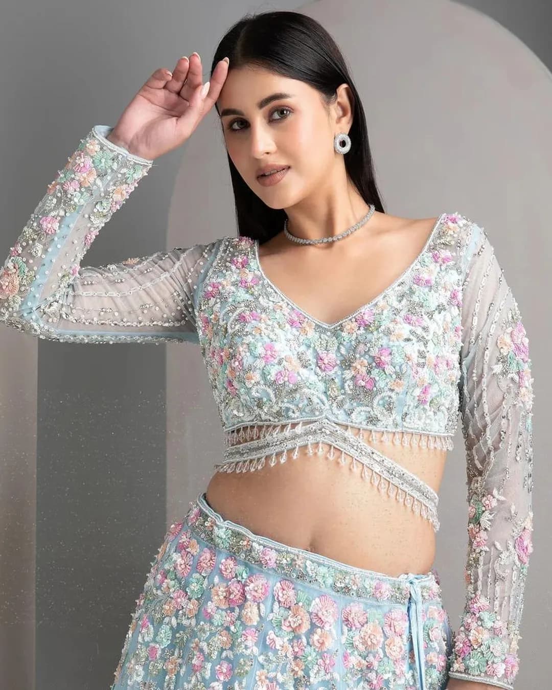 Heavy Organza Silk Embroidered Sequins Lehenga Choli Set with Dupatta alternate view