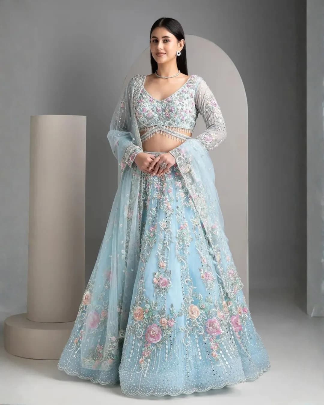 Heavy Organza Silk Embroidered Sequins Lehenga Choli Set with Dupatta