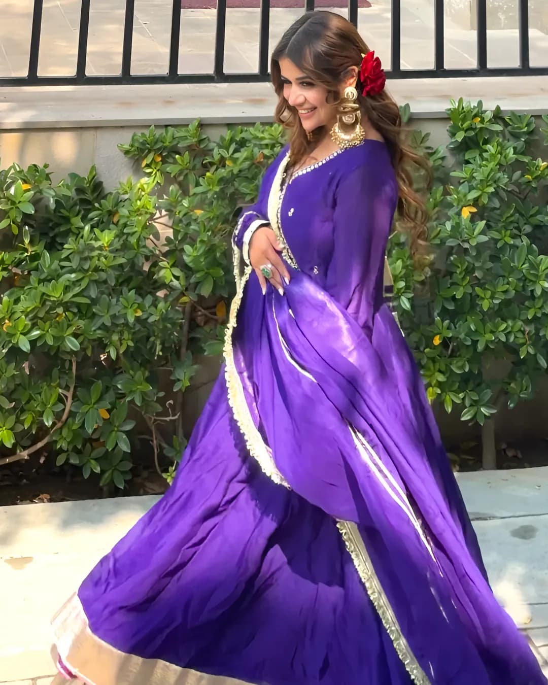 Purple Blooming Sequins Embroidered Anarkali Suit Set with Sharara & Dupatta alternate view