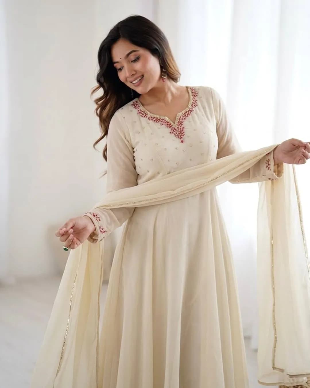 Fox Georgette Hand Work Gown Set with Pant & Dupatta alternate view
