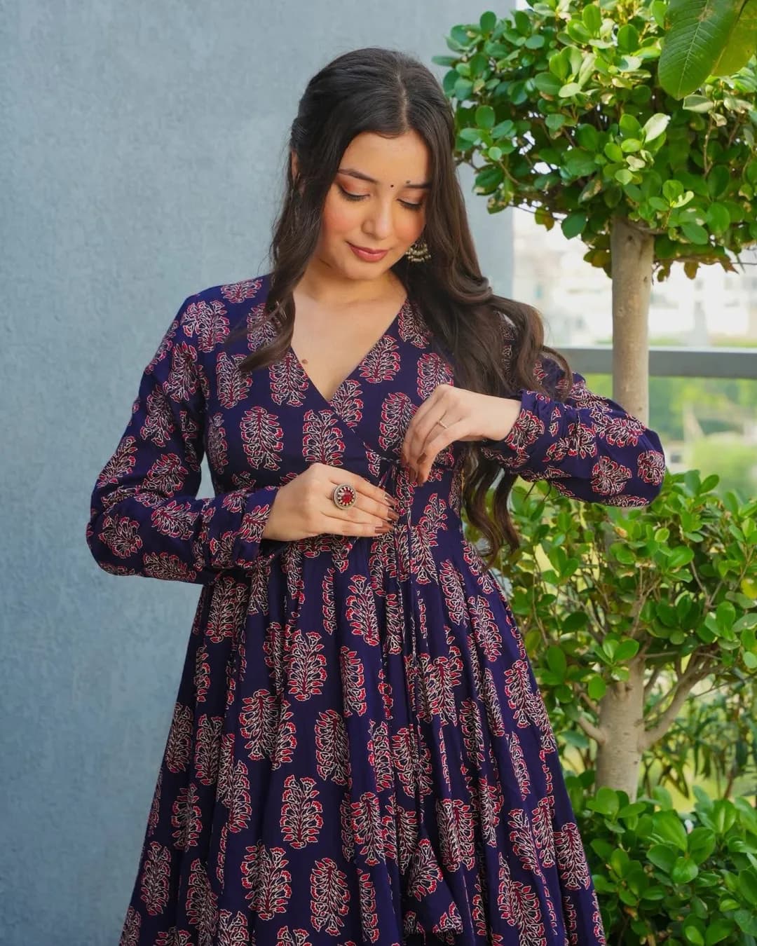 Rayon Digital Printed Anghrakha Kurti with Bottom alternate view