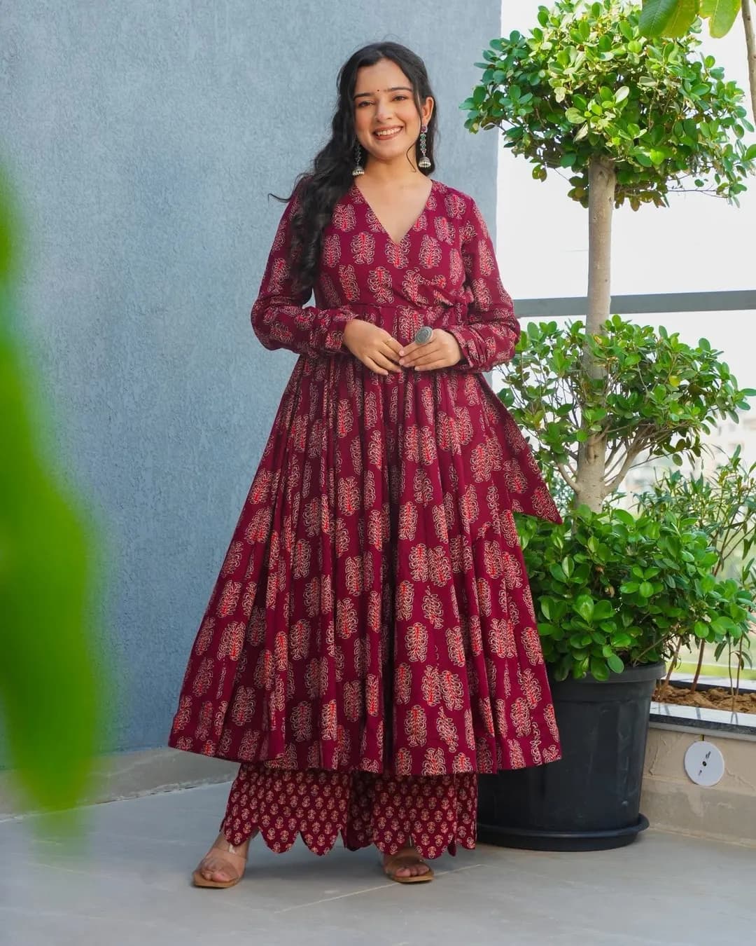 Rayon Digital Printed Anghrakha Kurti with Bottom