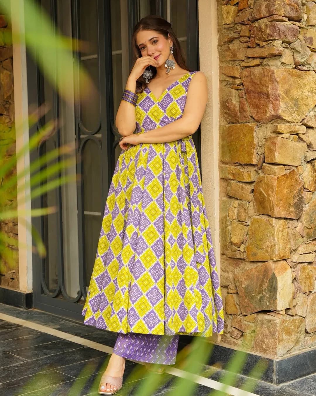 Heavy Rayon Digital Printed Anghrakha Kurti with Bottom