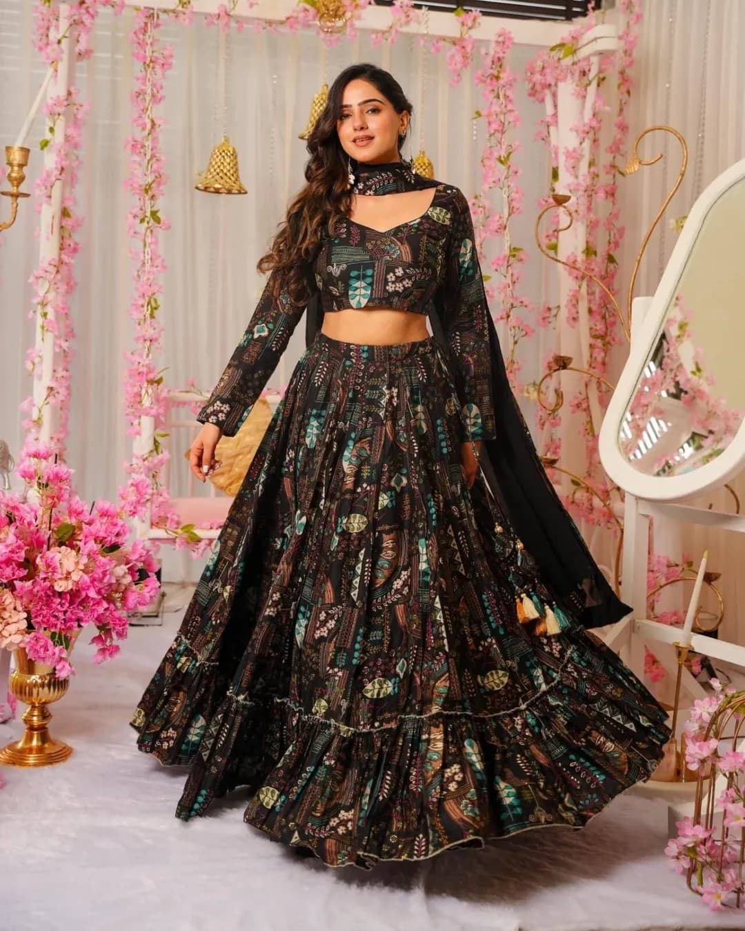 Heavy Airtex Chinon Digital Printed Tier Lehenga Set