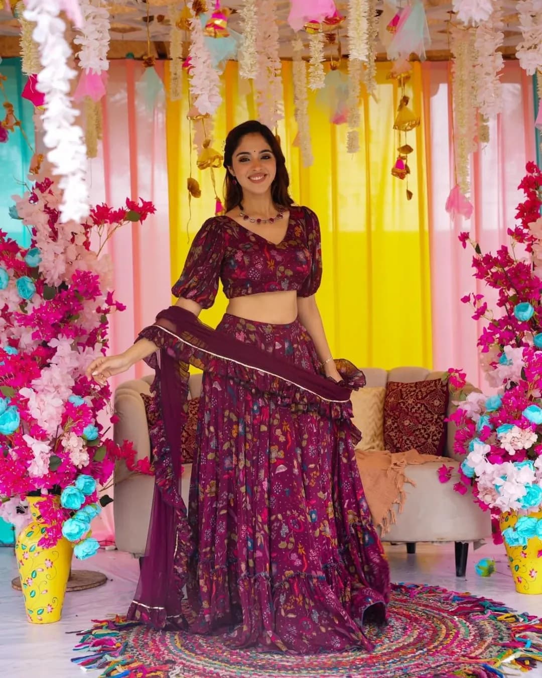 Heavy Airtex Chinon Digital Printed Tier Lehenga Set alternate view