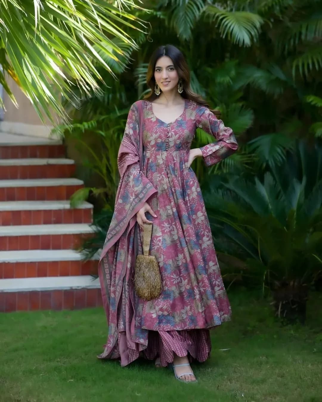 Pure Muslin Digital Printed Kurti Set with Bottom & Dupatta
