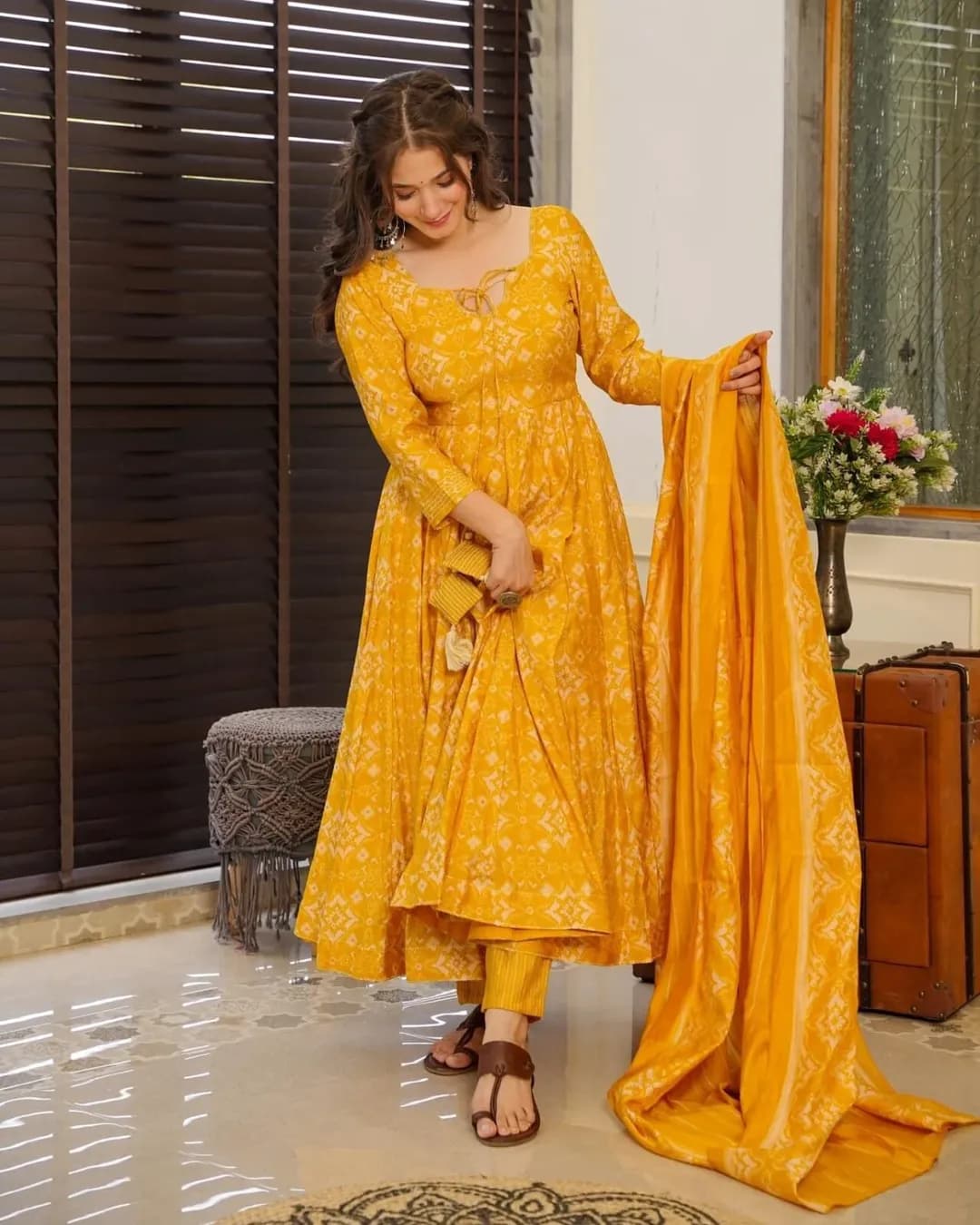 Pure Muslin Digital Printed Kurti Set with Bottom & Dupatta