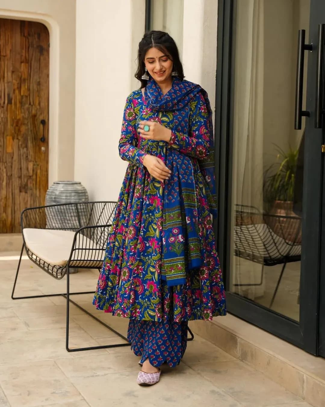 Pure Muslin Digital Printed Kurti Set with Bottom & Dupatta