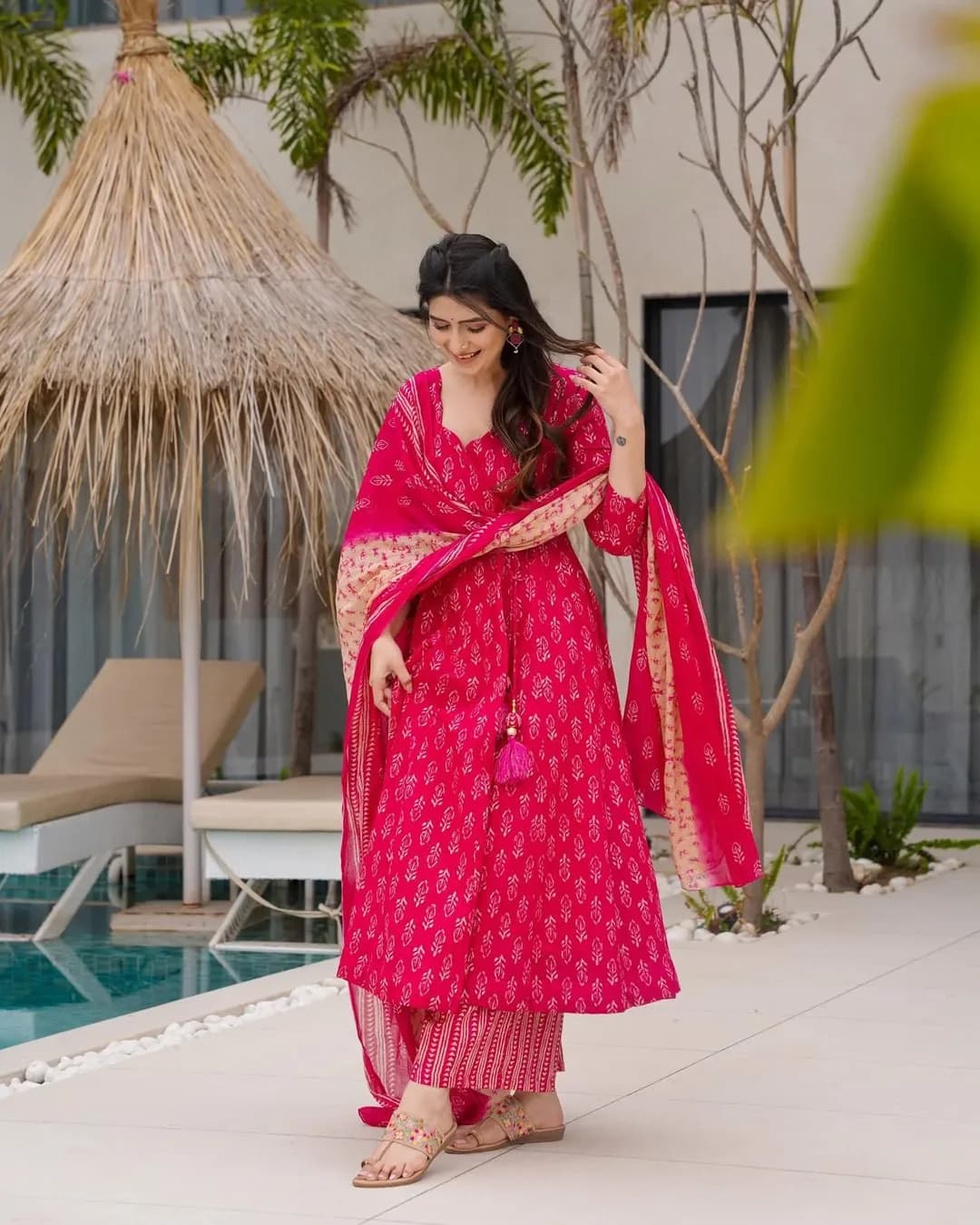 Pure Muslin Digital Printed Kurti Set with Bottom & Dupatta