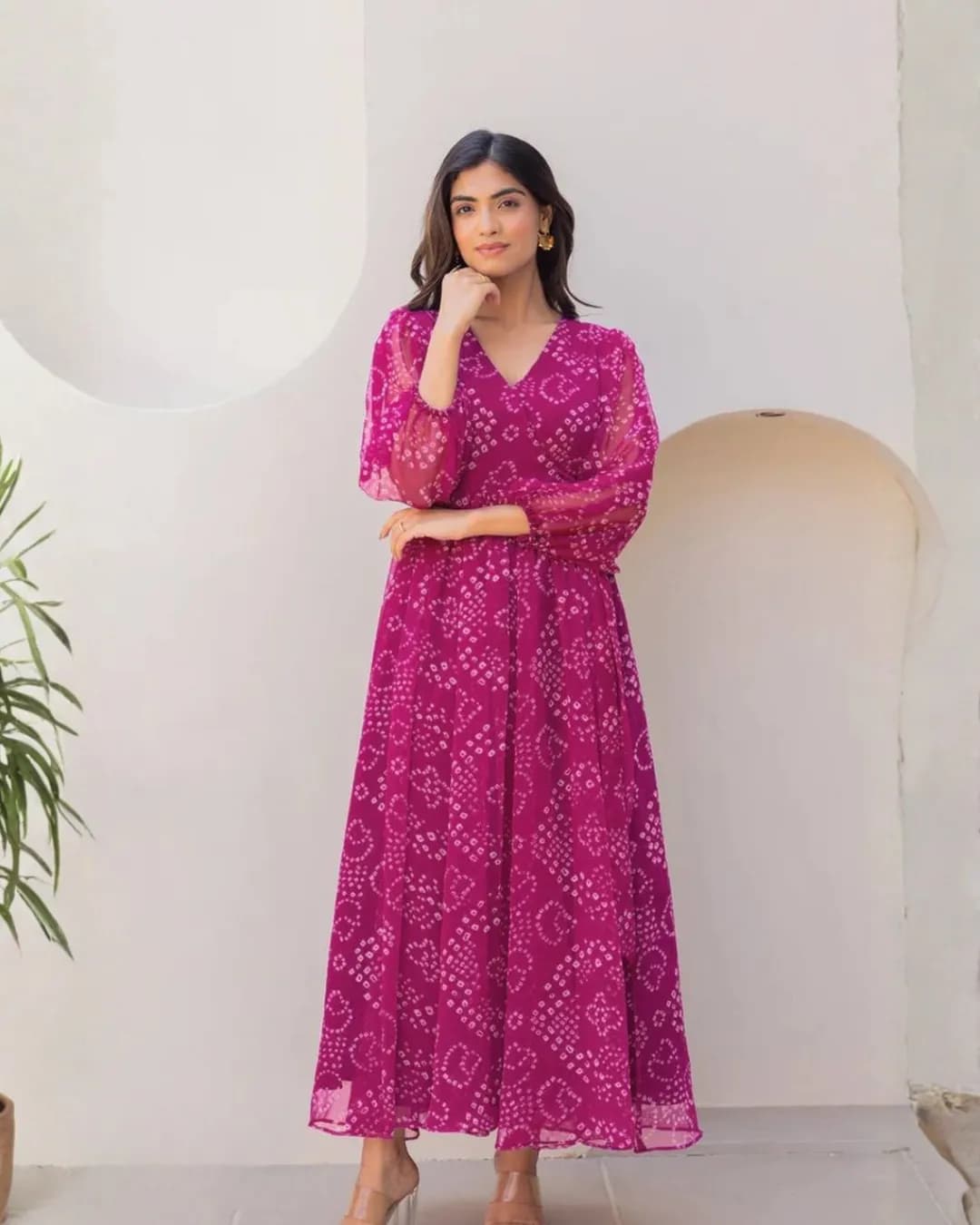 Heavy Faux Georgette Covered Neck Fully Flared Anarkali Gown