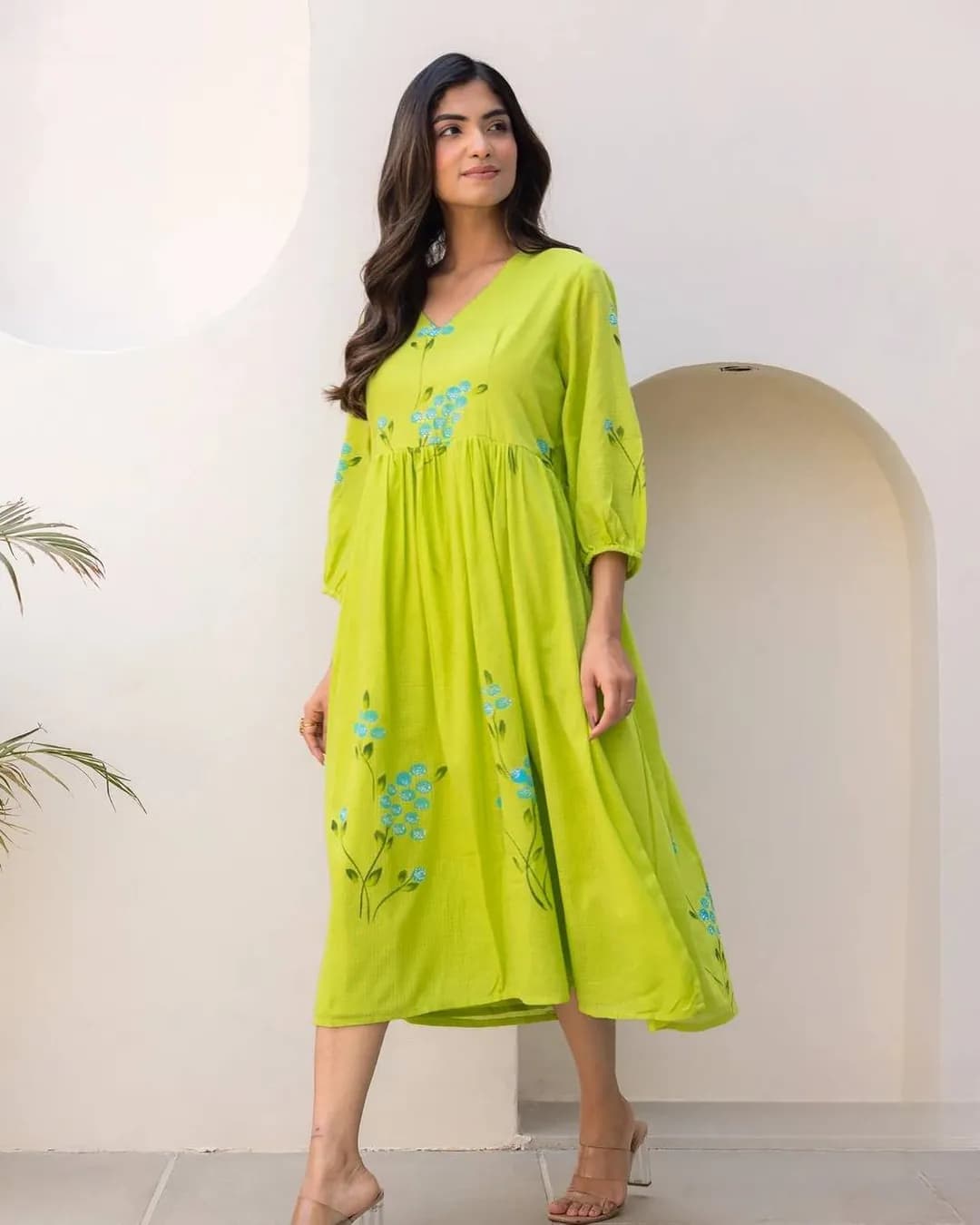 Heavy Kota Checks Digital Printed Long Gown Dress