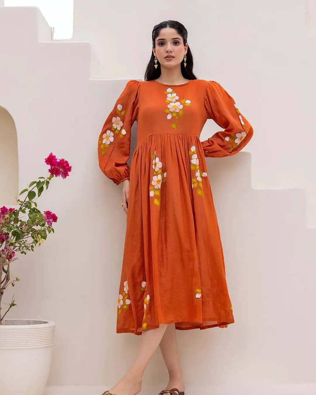 Heavy Kota Checks Digital Printed Long Gown Dress