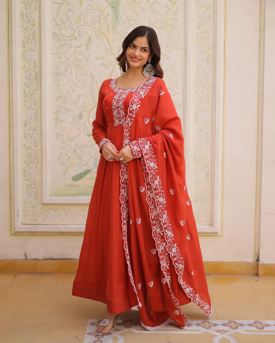 Mal Chanderi Beads Embroidered Gown with Dupatta