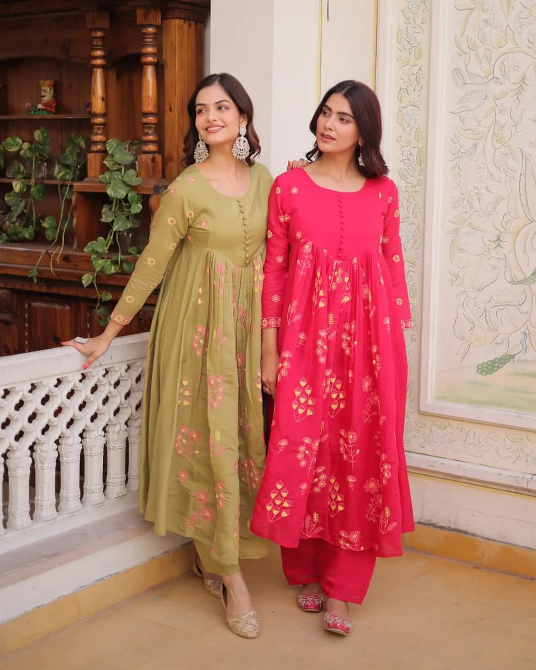 Premium Mal Chanderi Embroidered Kurti with Roman Silk Pant