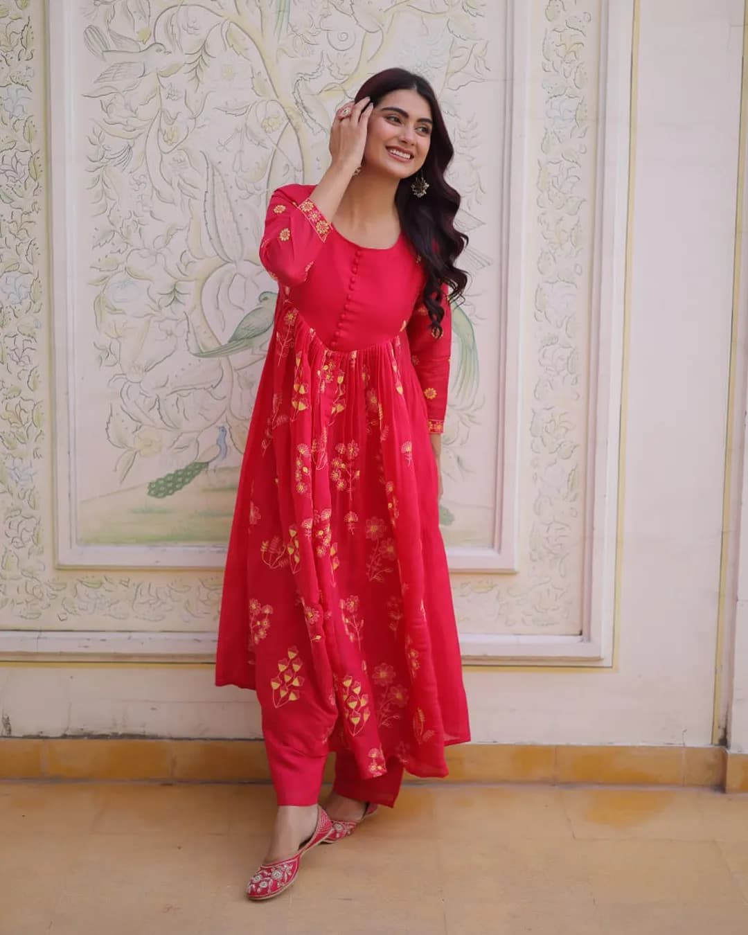 Premium Mal Chanderi Embroidered Kurti with Roman Silk Pant alternate view