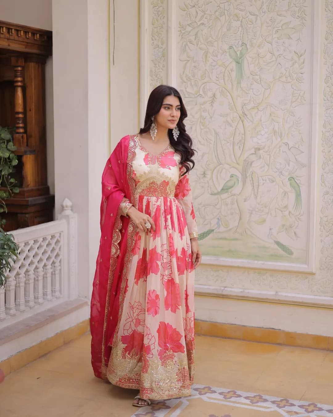 Premium Russian Silk Embroidered Gown with Dupatta Set alternate view