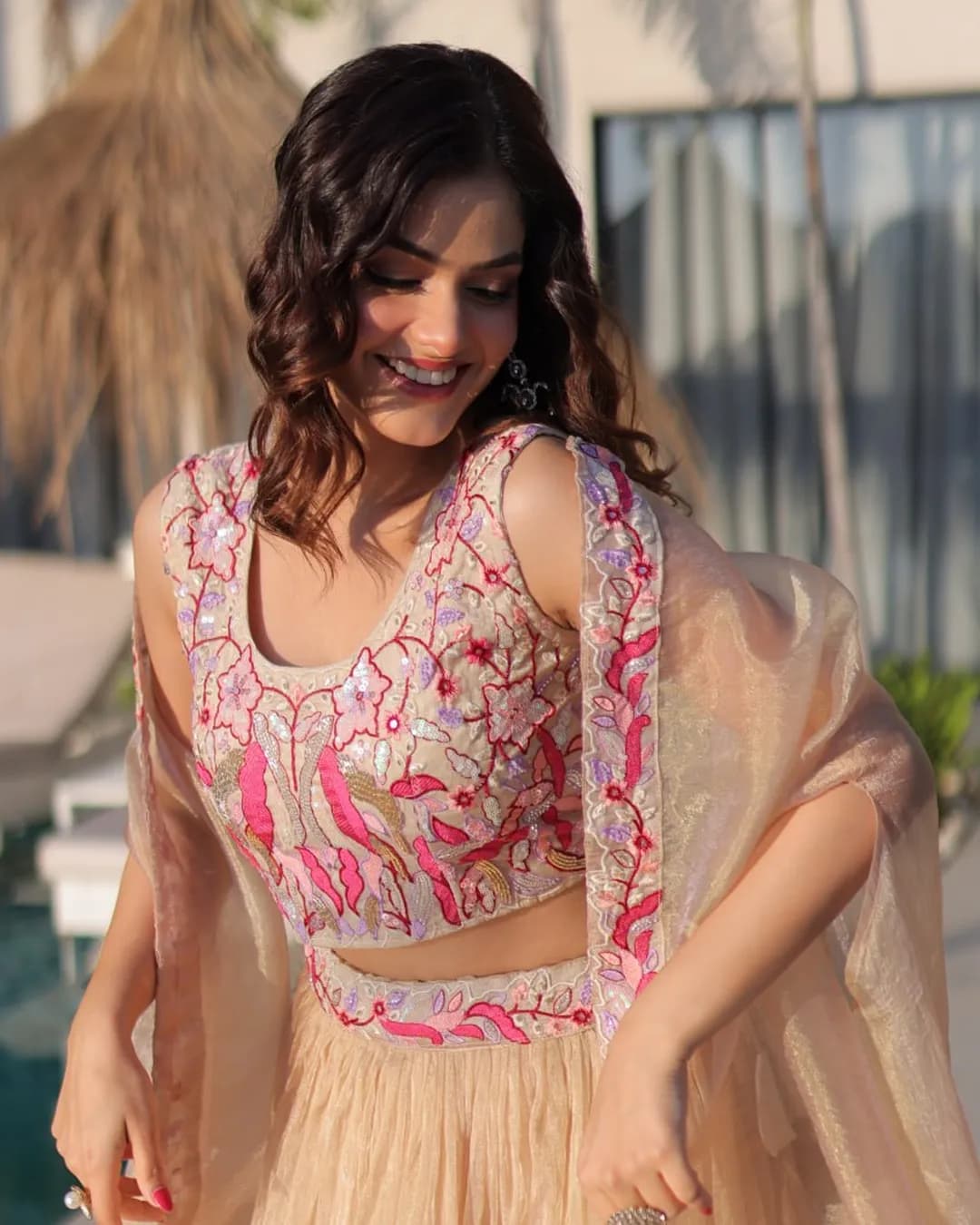 Sindur Silk Beads Embroidered Lehenga Choli with Shrug Set alternate view
