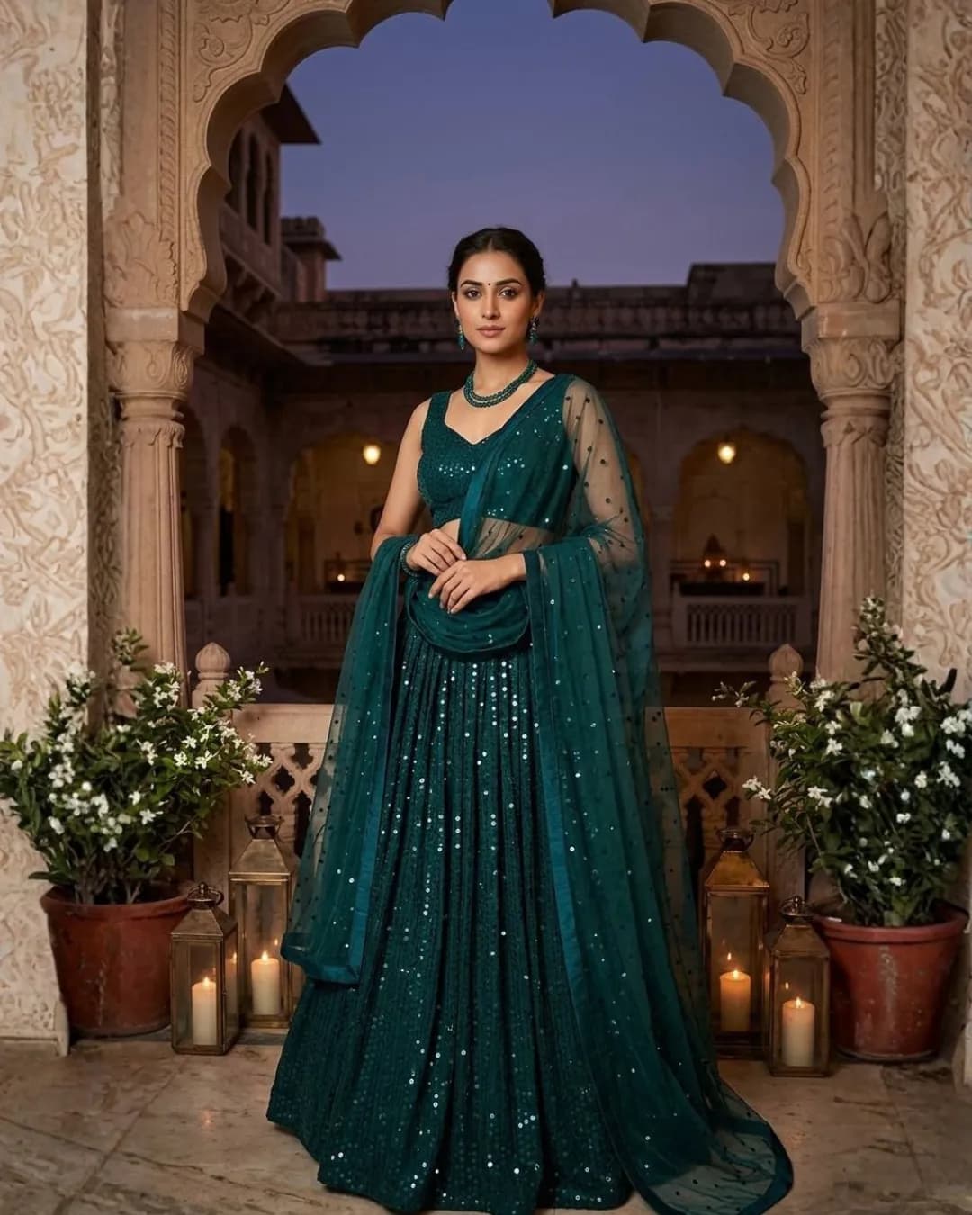 Georgette Heavy Sequins Lehenga Set with Organza Dupatta