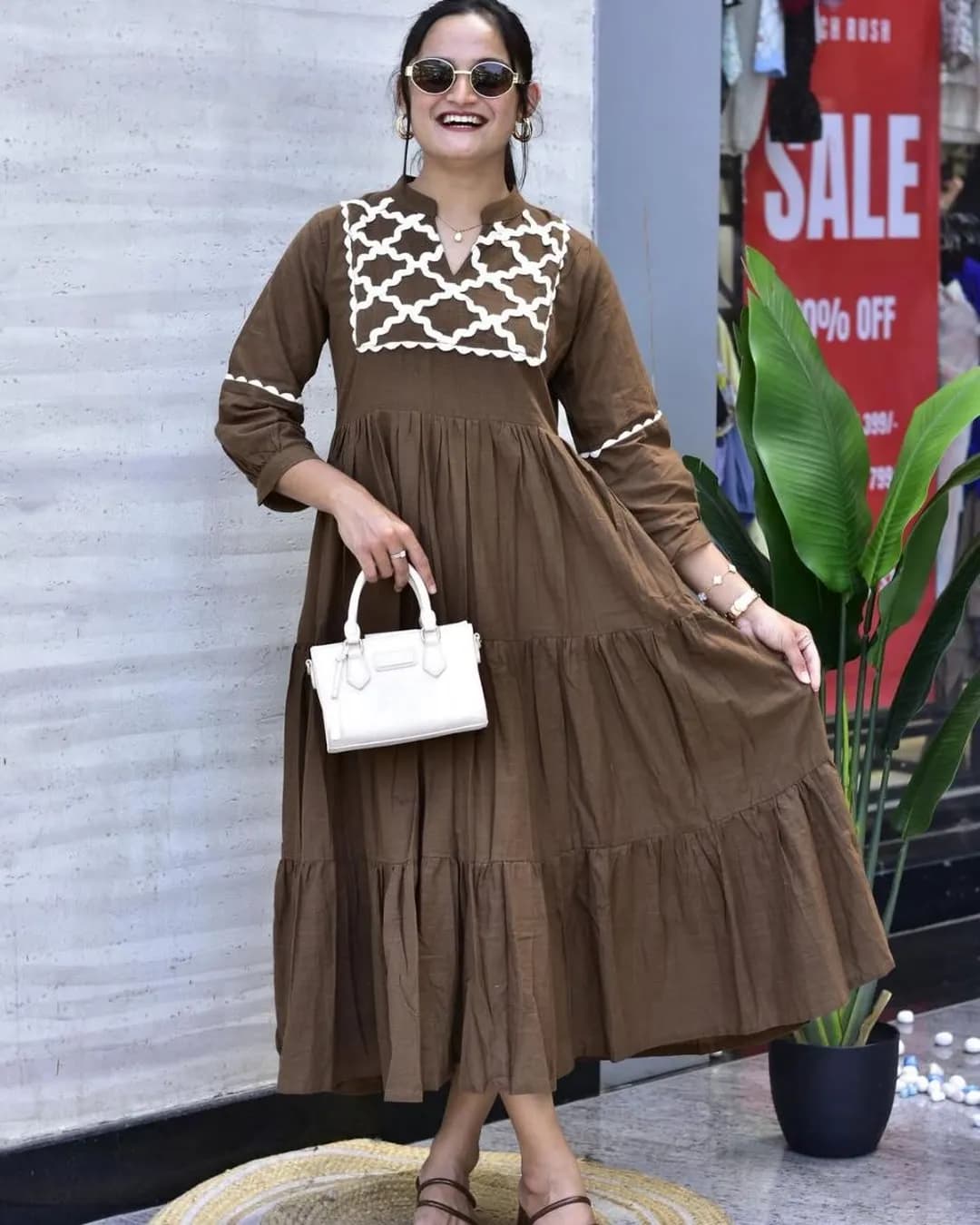 Designer Summer Special Jaipuri Cotton Gown with Hand Embroidery Work alternate view