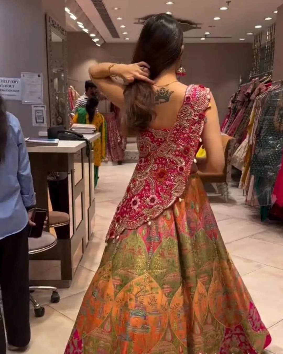 Designer Crepe Digital Print Lehenga Choli with Embroidery Coding Work Shrug alternate view