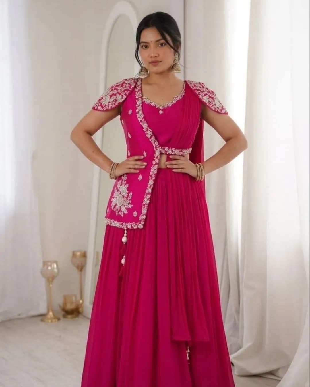 Designer Chinon Lehenga Choli with Embroidery Work Jacket Set alternate view