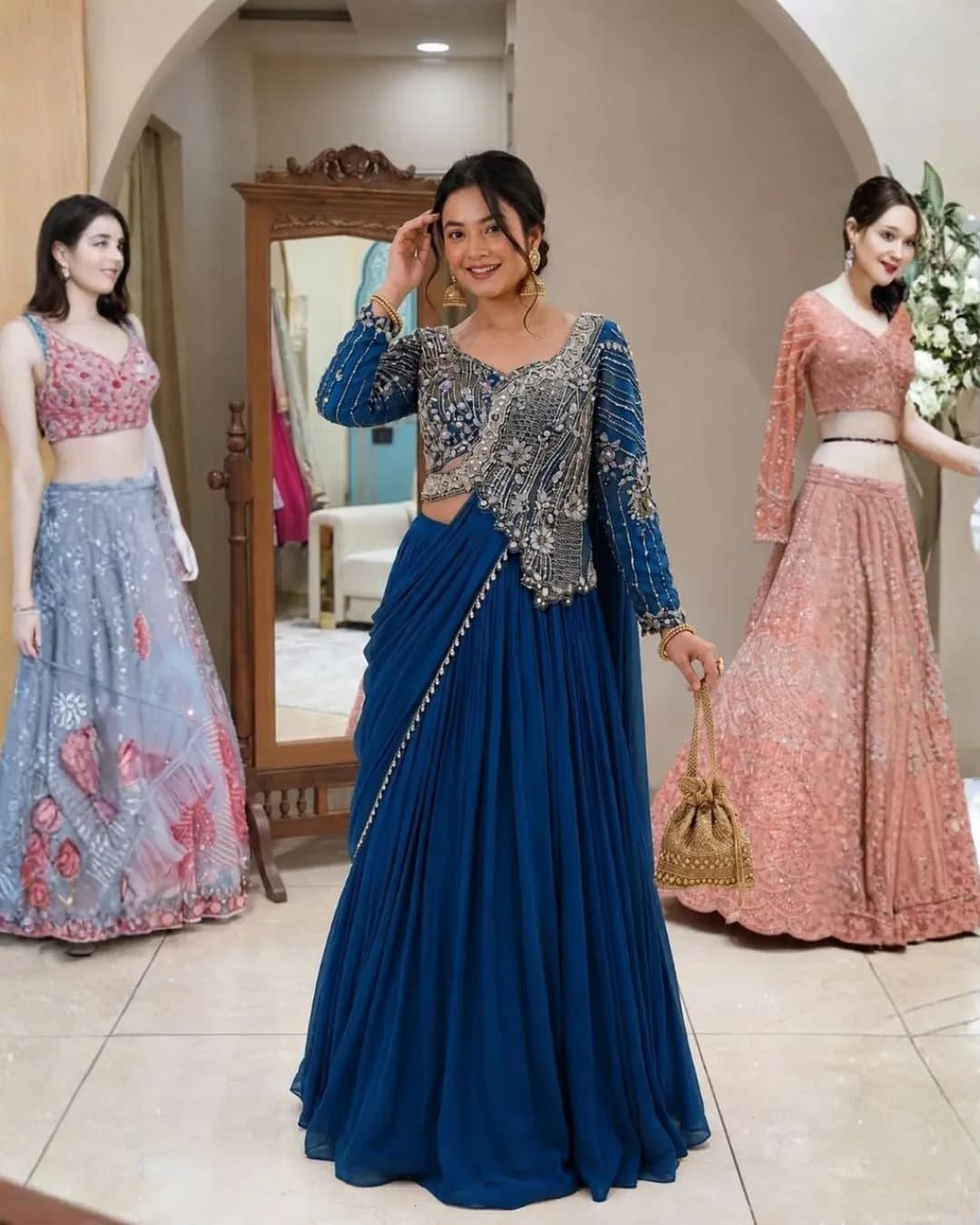 Designer Rangoli Embroidery Sequence Work Lehenga Choli Set alternate view