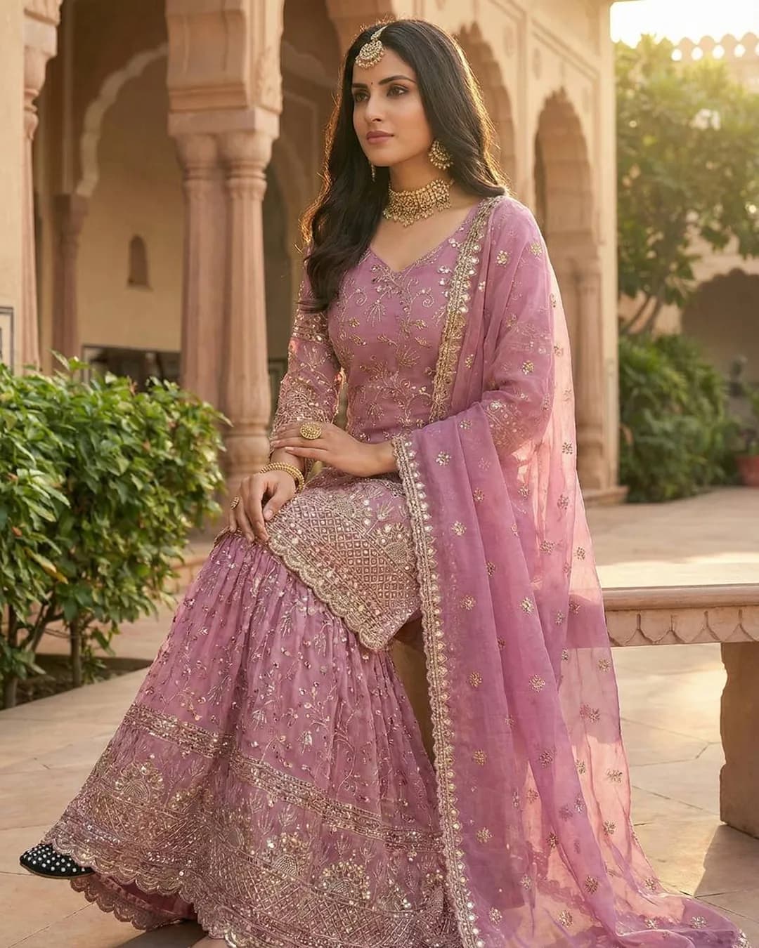 Designer Party Wear Fandy Crush Silk Sharara Set with Sequins Embroidery alternate view