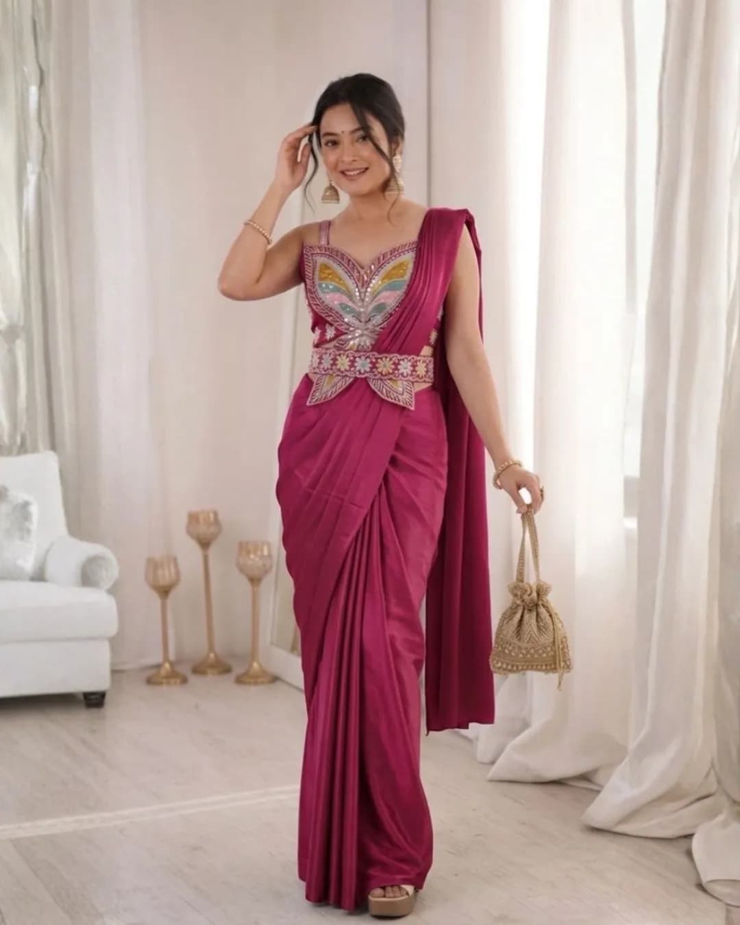 Ready to Wear Heavy Crepe Saree with Embroidery Sequence Blouse
