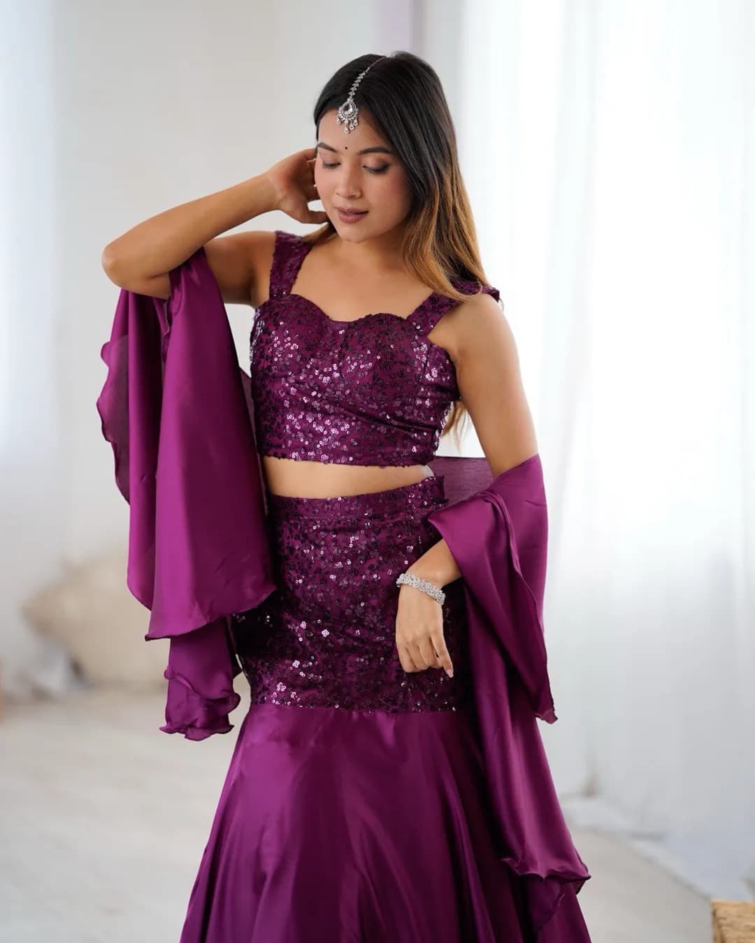 Designer Net Embroidered Fishcut Skirt Set with Padded Blouse alternate view