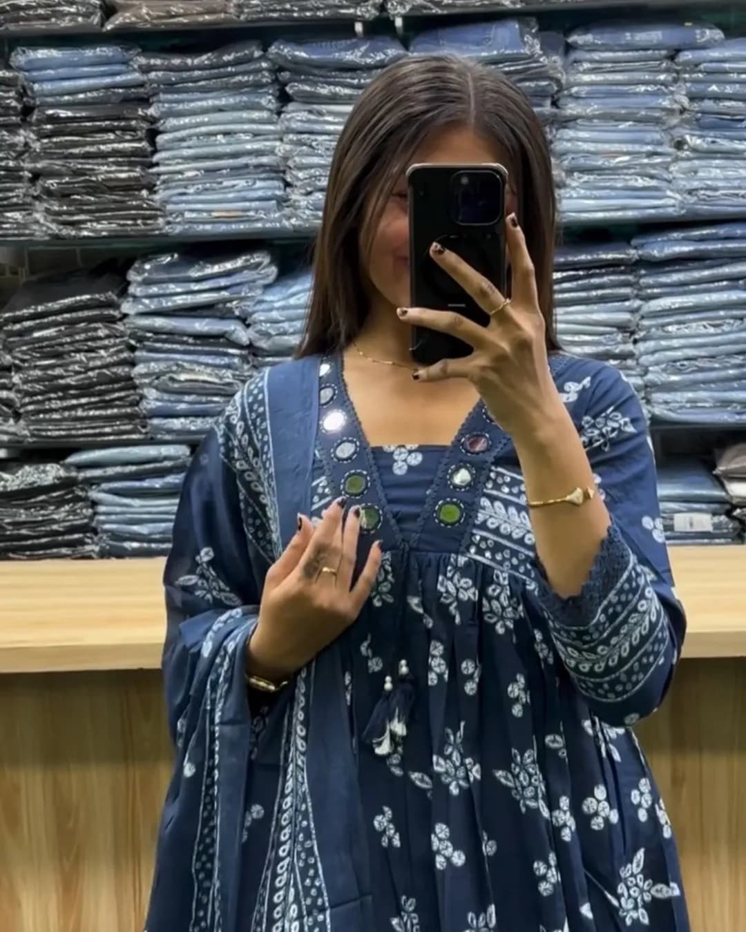 Trending Cotton Kurti Pant Dupatta Set with Floral Print alternate view